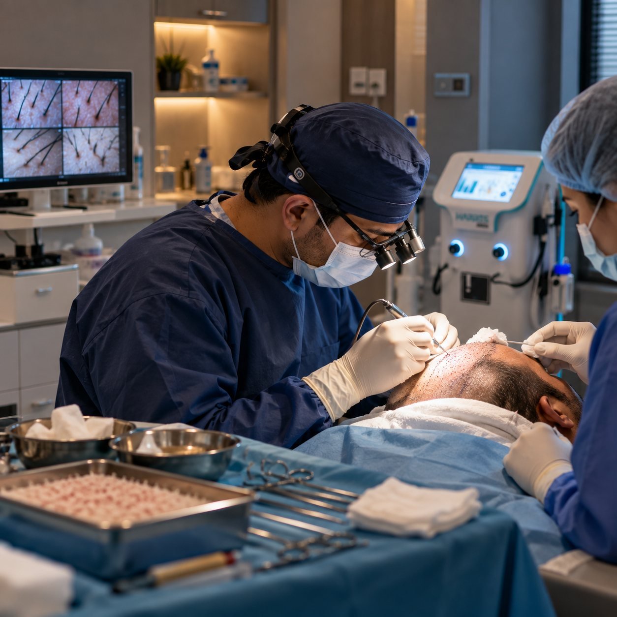 Surgeon performing a hair transplant at Lucknow Hair Clinic