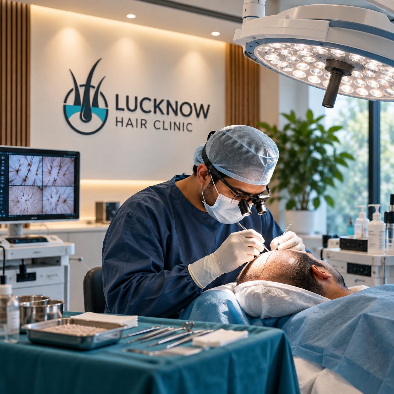 Hair transplant procedure in progress at Lucknow Hair Clinic